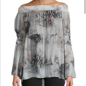 NWOT Le Marais paris off the shoulder floral silk top sz.XL